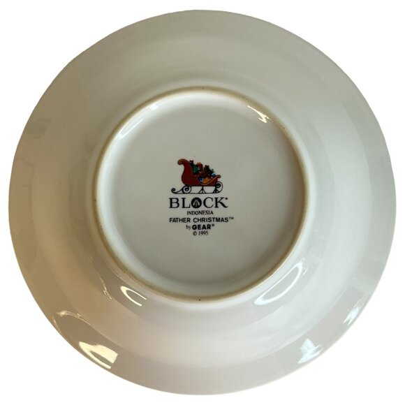 2 Block Father Christmas Soup Bowls Santa Sleigh Cereal Holiday Red Green VTG - Picture 5 of 5